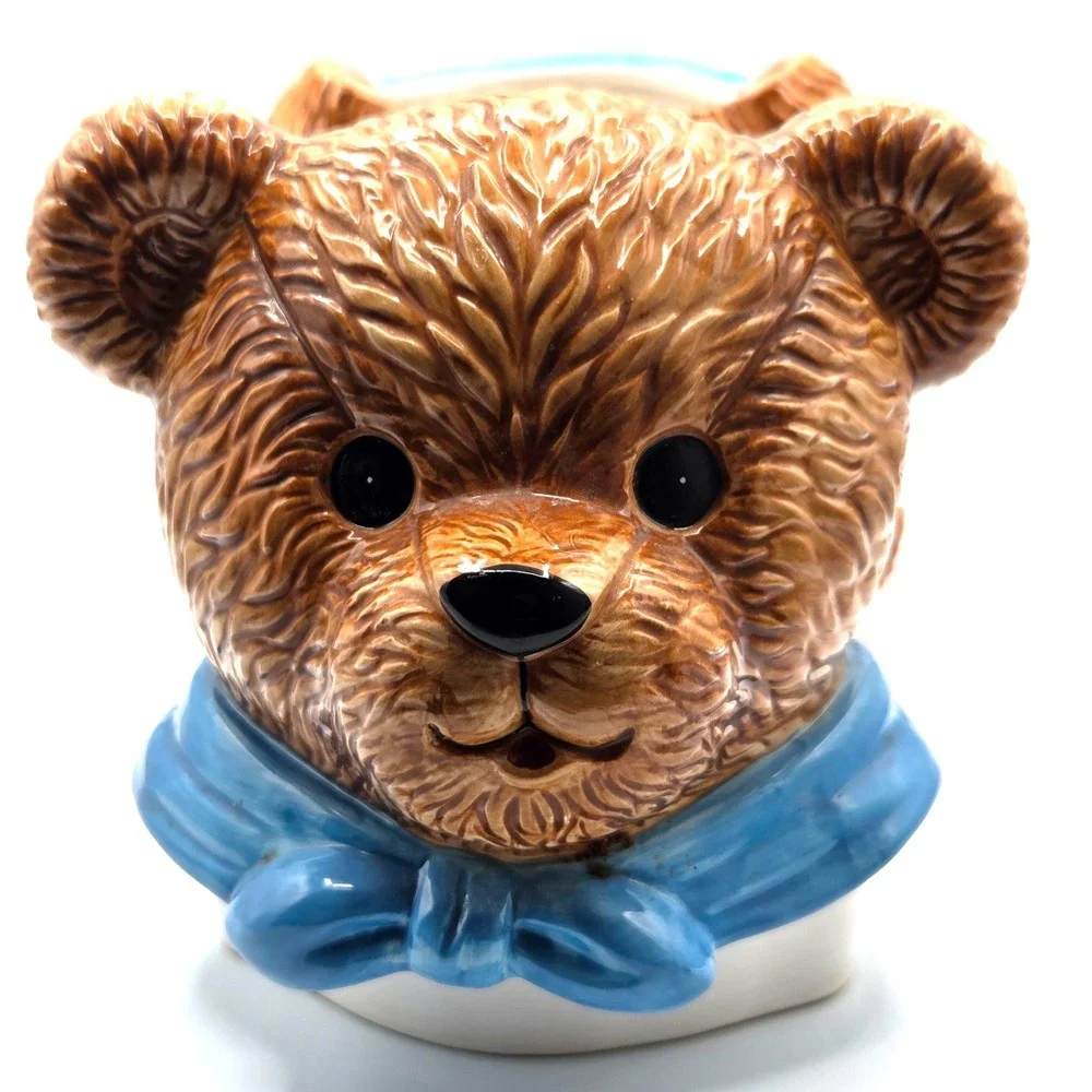 VINTAGE Ceramic Teddy Bear Holding Apples Cookie Jar LARGE 13